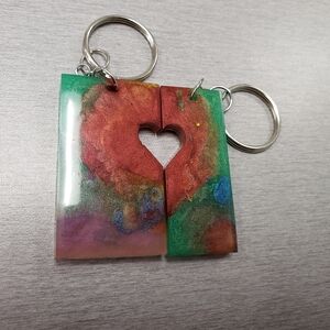 Heart-Shaped Abstract Art Keychain Set – Rainbow | Handmade by Homespun Utopia